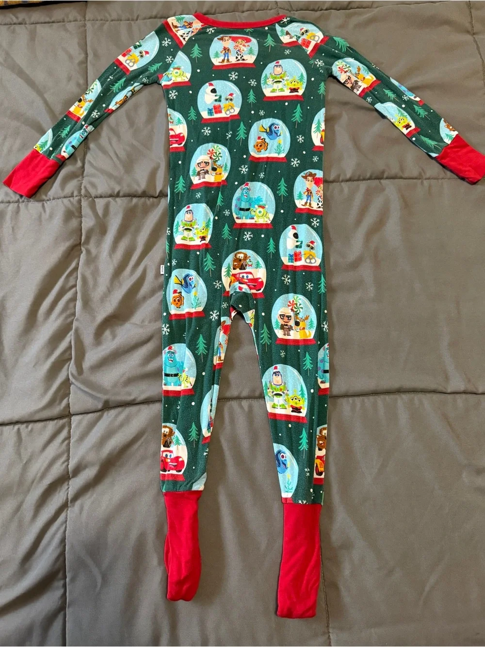 Little Sleepies Disney Green and Red Snow Globe Print Kids One-Piece Pajamas